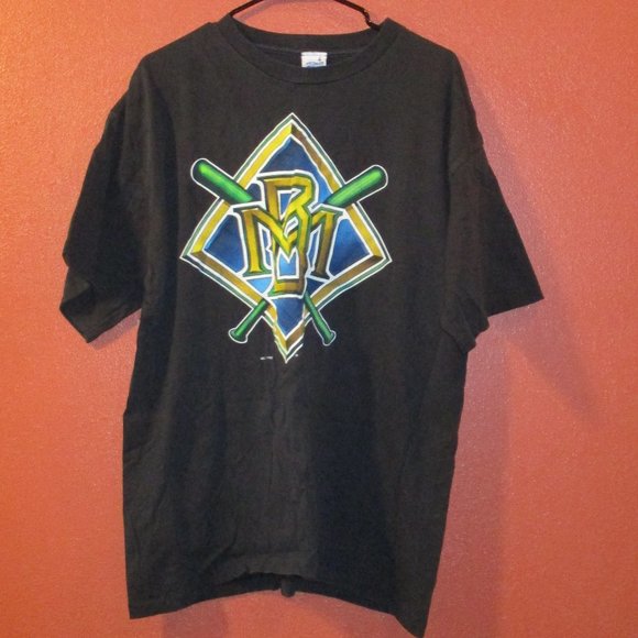 MLB Vintage 1993 Men Large Black Yellow Green Short Sleeve Baseball Shirt